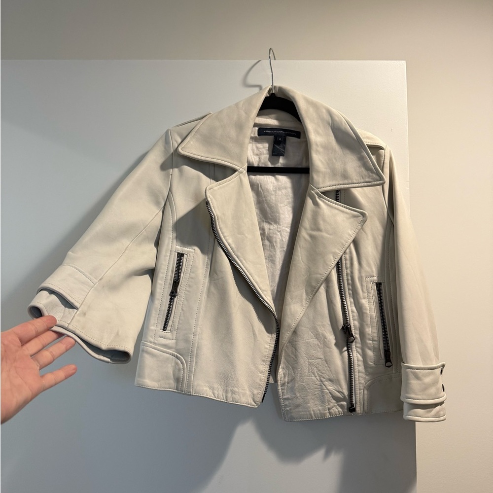 French connection ivory leather jacket. Size 2. Great condition.